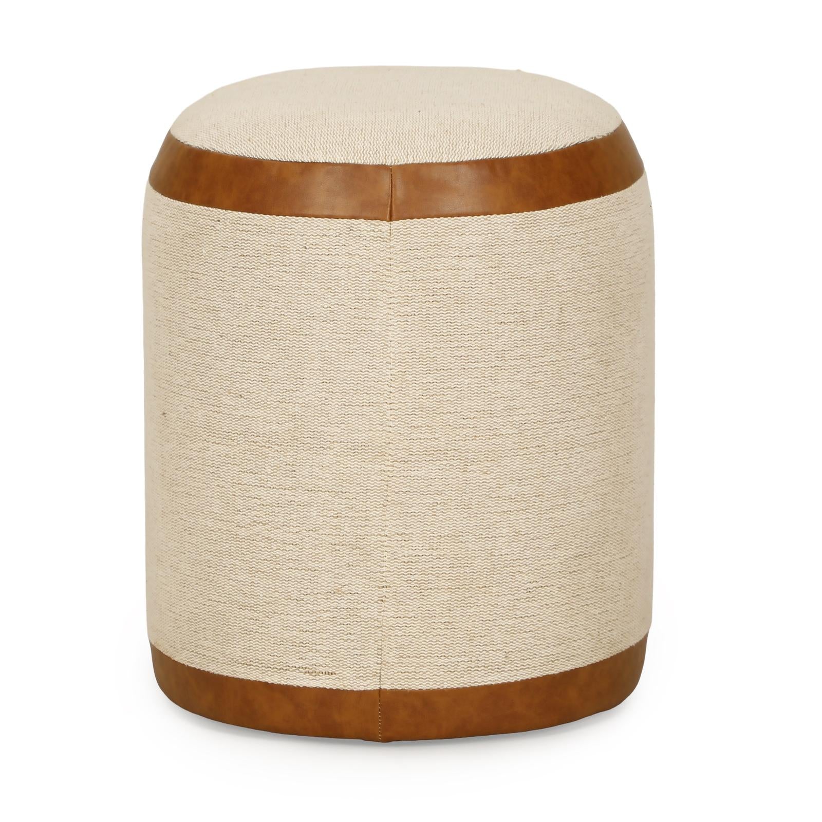 TOV Furniture Huche Cotton Jute and Vegan Leather Oval Contract-Grade Pouf