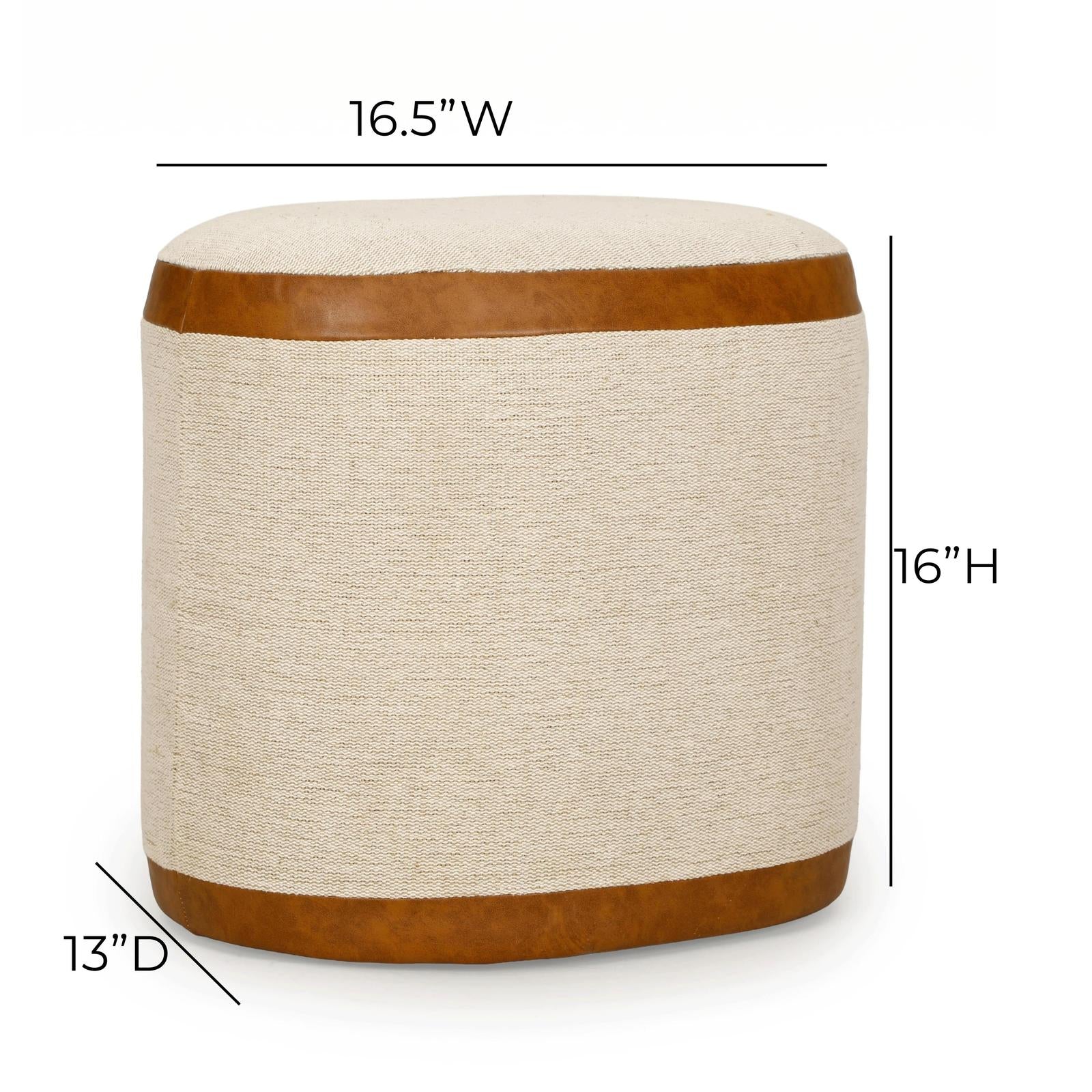 TOV Furniture Huche Cotton Jute and Vegan Leather Oval Contract-Grade Pouf