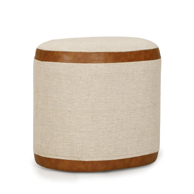 TOV Furniture Huche Cotton Jute and Vegan Leather Oval Contract-Grade Pouf