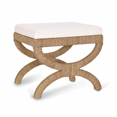 TOV Furniture Kappa Cream Contract-Grade Fabric and Natural Seagrass Accent Stool