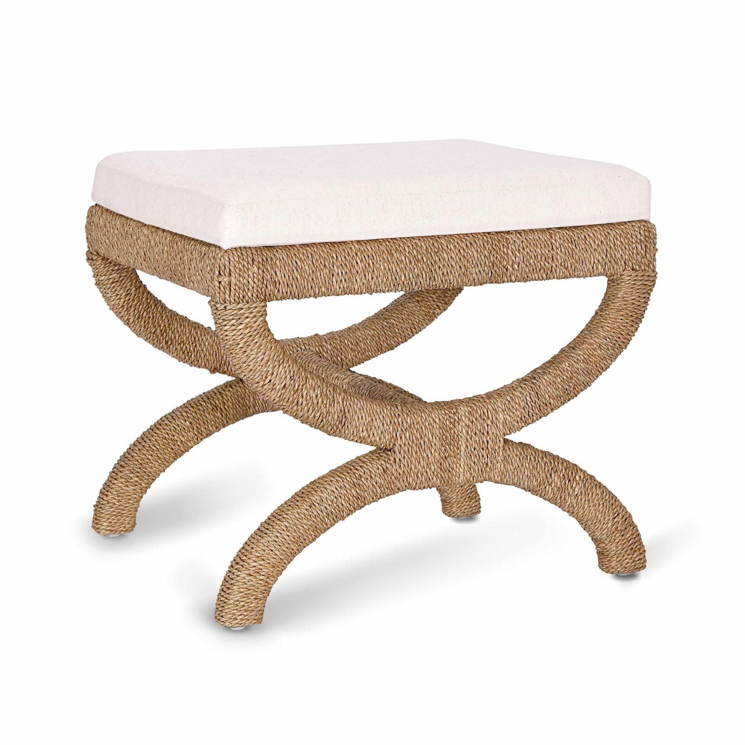 TOV Furniture Kappa Cream Contract-Grade Fabric and Natural Seagrass Accent Stool