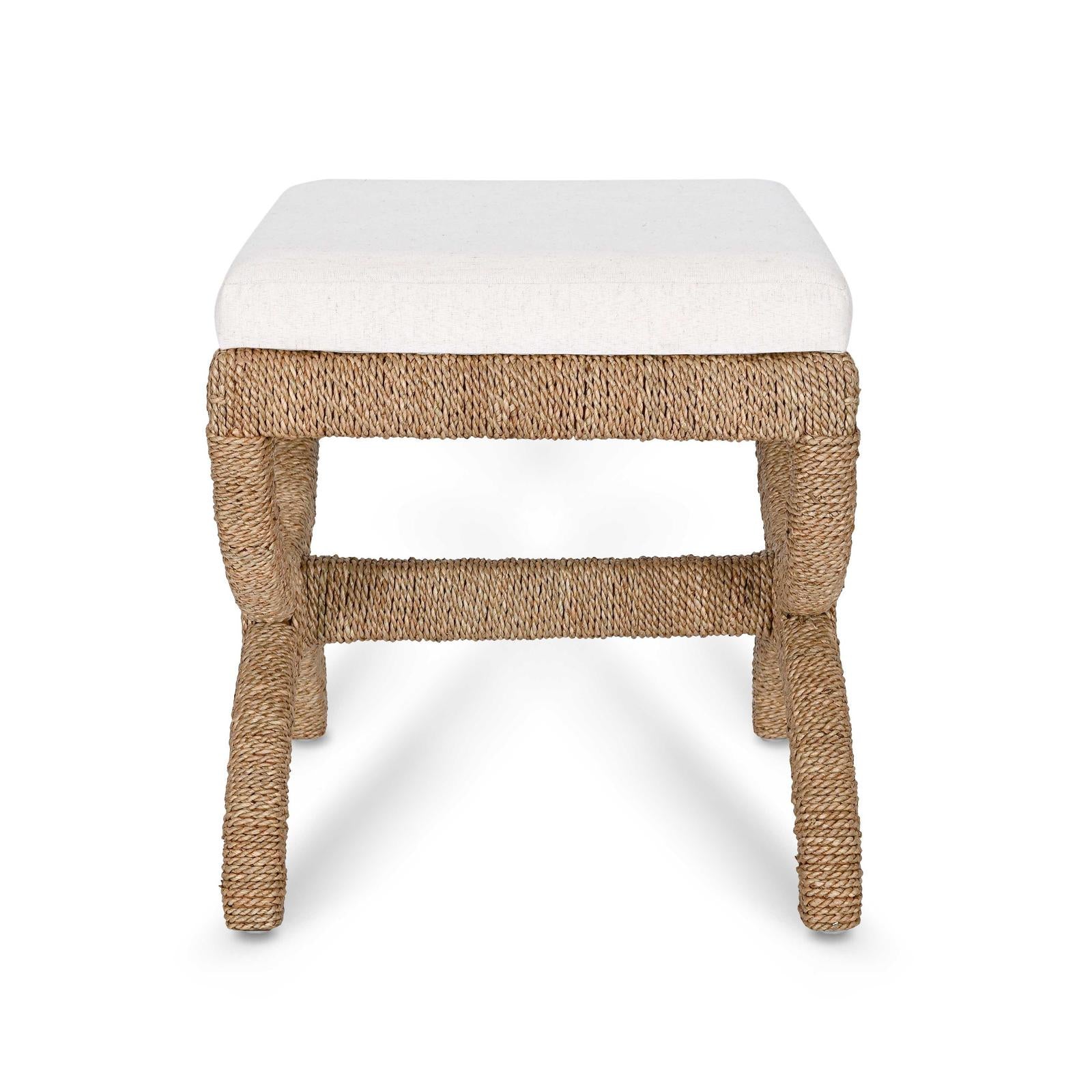 TOV Furniture Kappa Cream Contract-Grade Fabric and Natural Seagrass Accent Stool