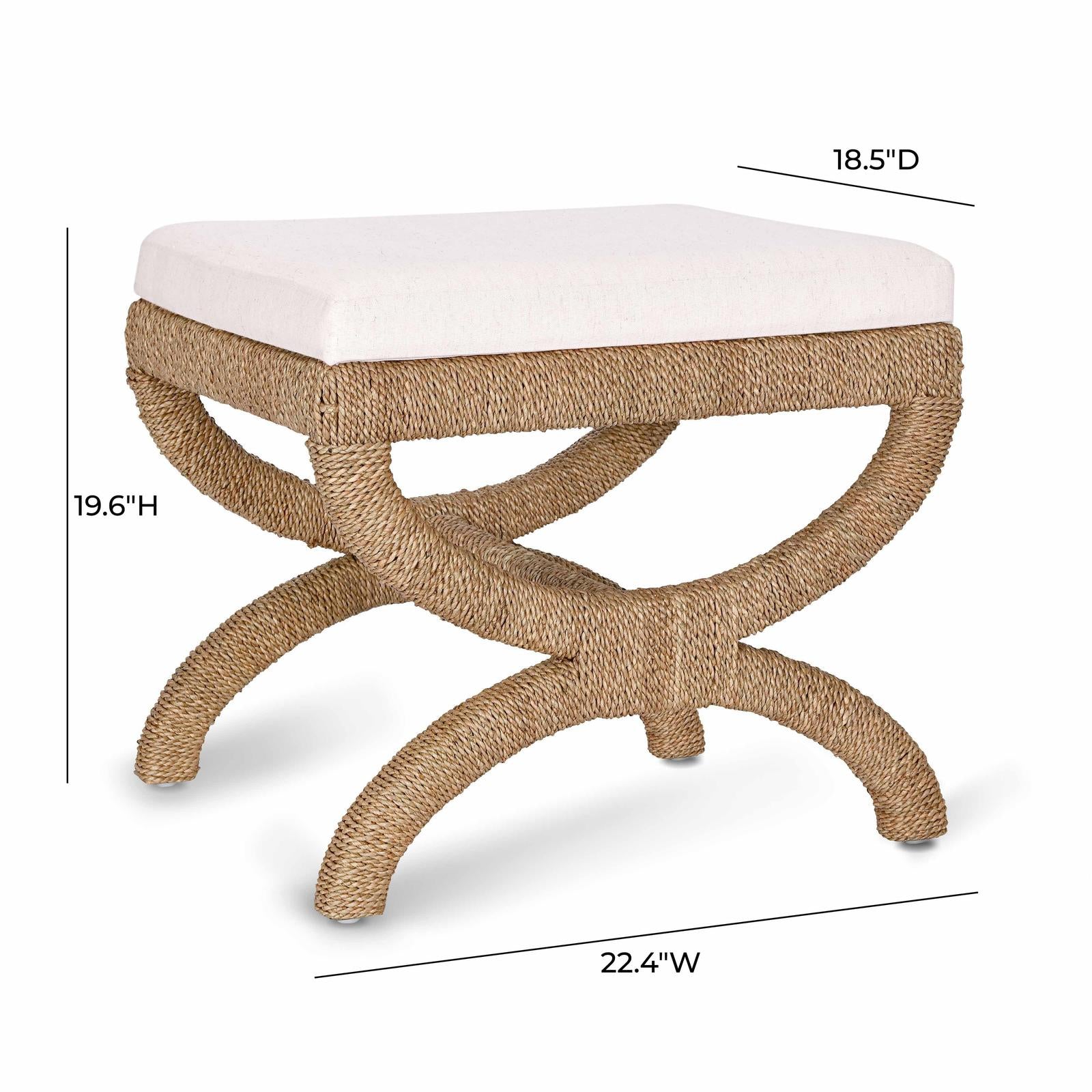 TOV Furniture Kappa Cream Contract-Grade Fabric and Natural Seagrass Accent Stool