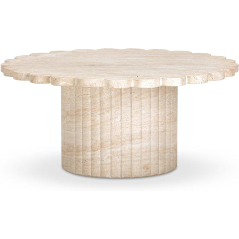 TOV Furniture Blossom Washed Faux Travertine Finish Indoor/Outdoor Round Coffee Table