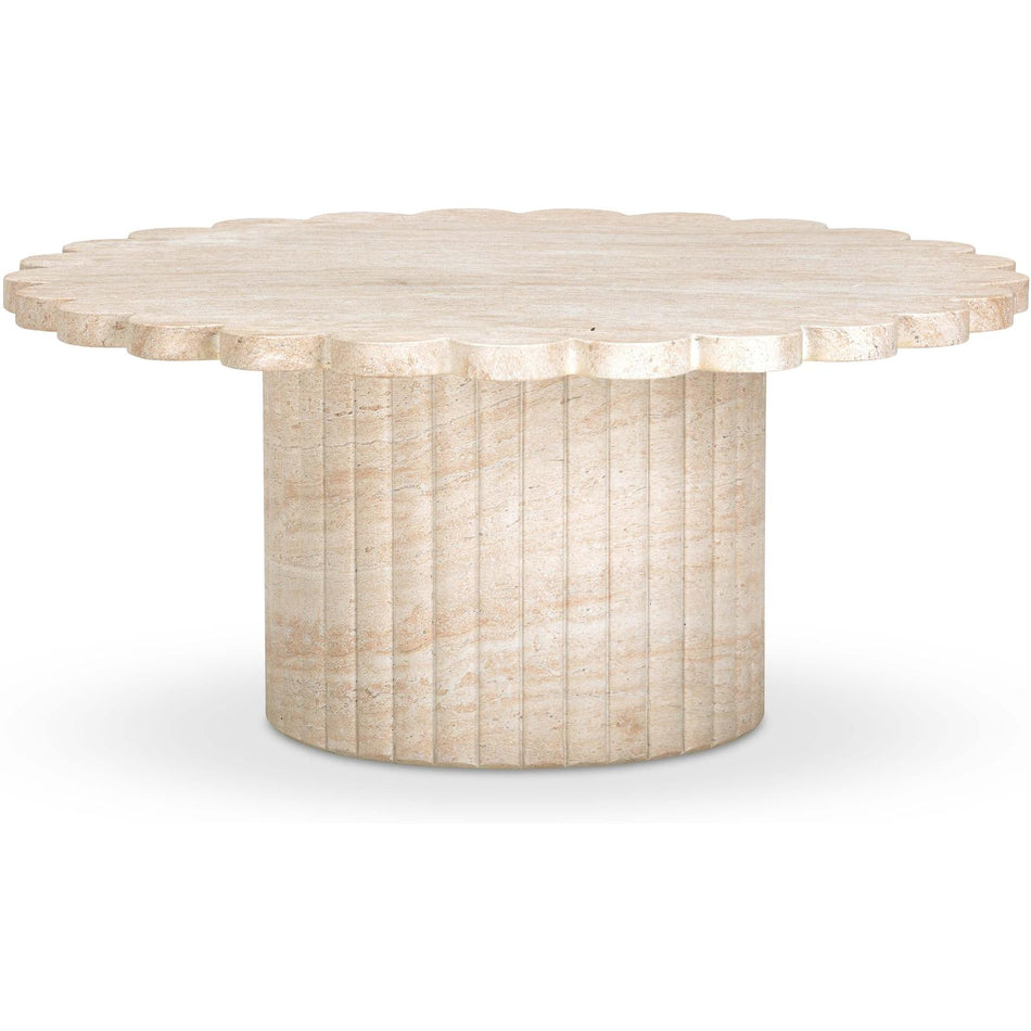 TOV Furniture Blossom Washed Faux Travertine Finish Indoor/Outdoor Round Coffee Table