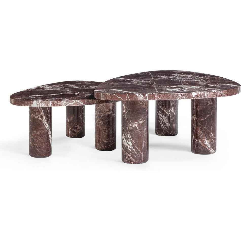 TOV Furniture Libby 2-Piece Faux Red Levanto Marble Indoor/Outdoor Nesting Coffee Table Set