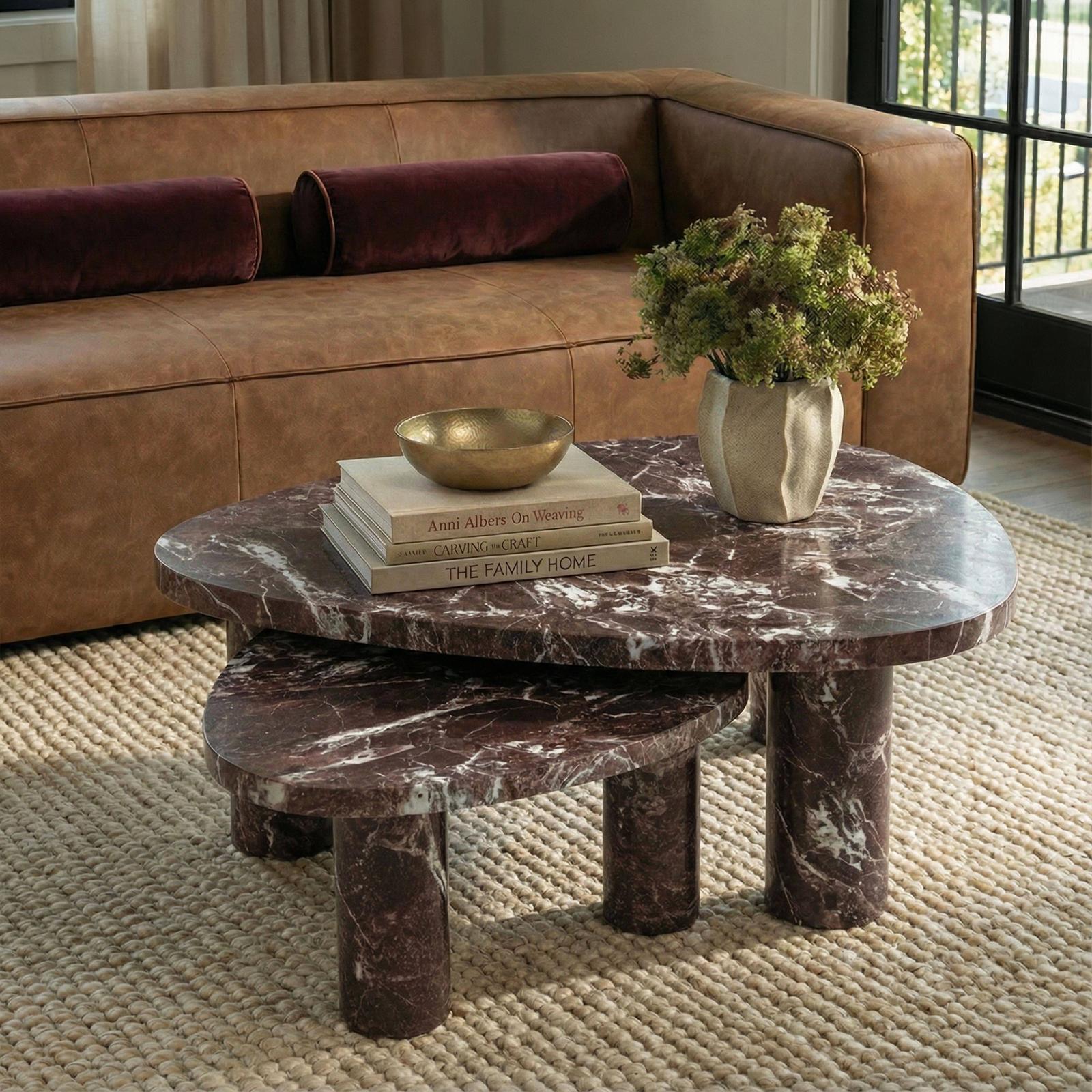 TOV Furniture Libby 2-Piece Faux Red Levanto Marble Indoor/Outdoor Nesting Coffee Table Set