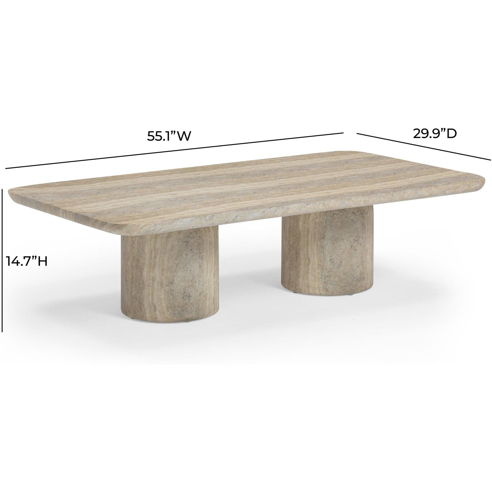 TOV Furniture Tyche Faux Travertine Indoor/Outdoor Concrete Rectangular Coffee Table