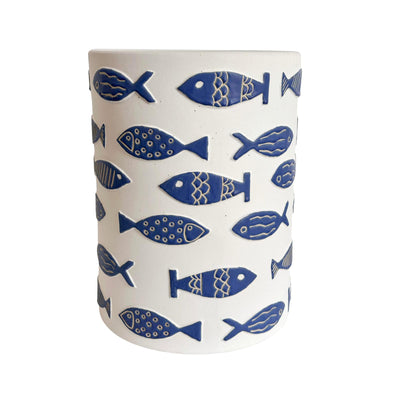 TOV Furniture Tempest Indoor/Outdoor Ceramic Table in Blue Fish