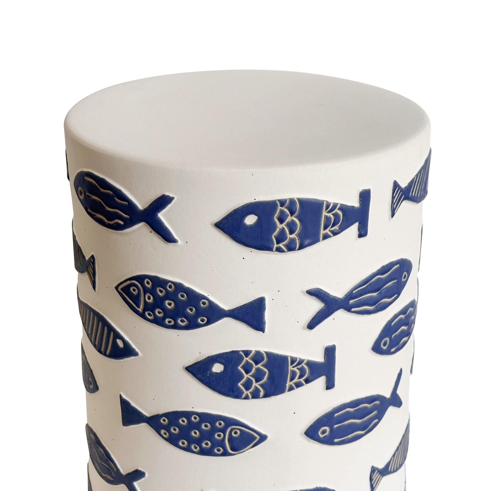 TOV Furniture Tempest Indoor/Outdoor Ceramic Table in Blue Fish
