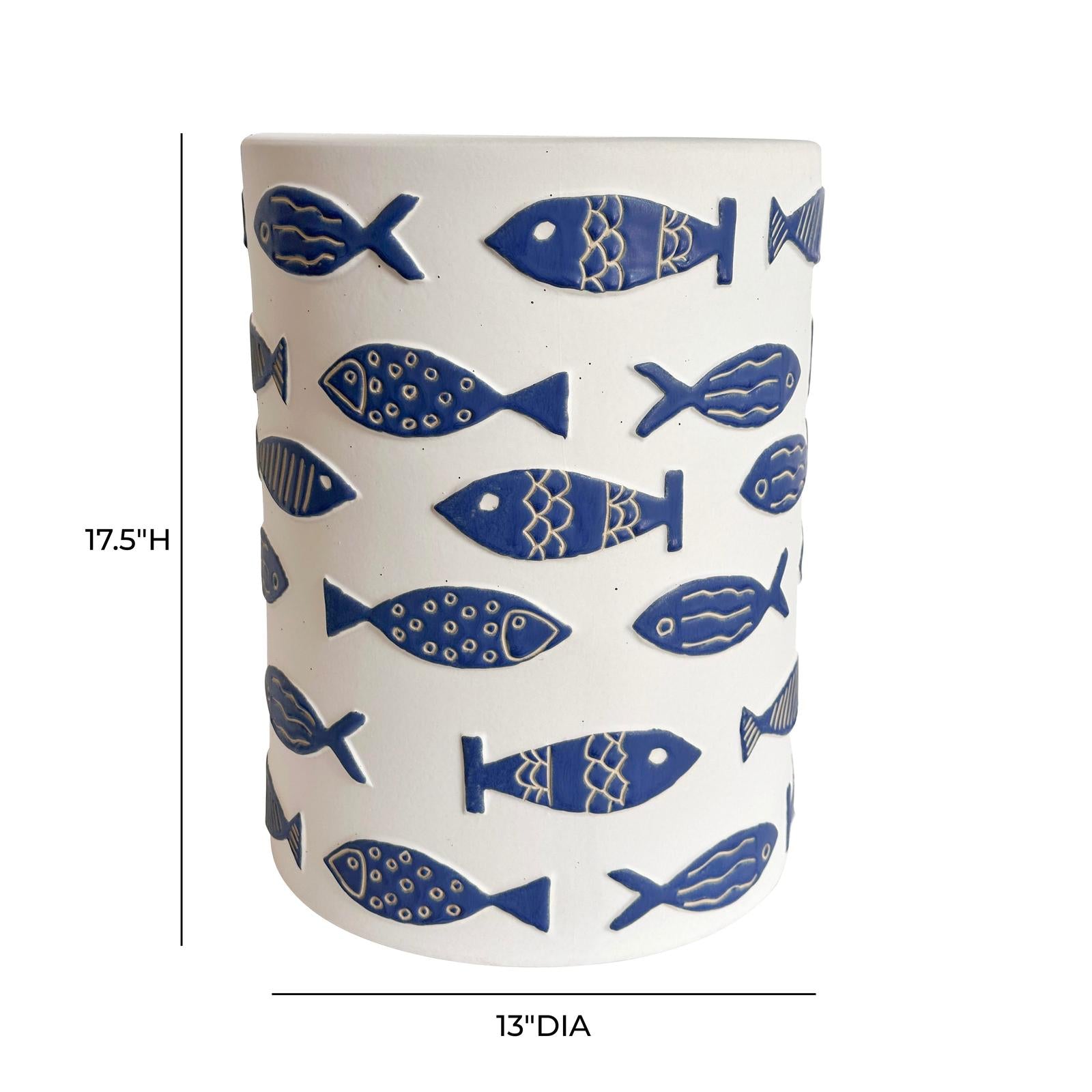 TOV Furniture Tempest Indoor/Outdoor Ceramic Table in Blue Fish