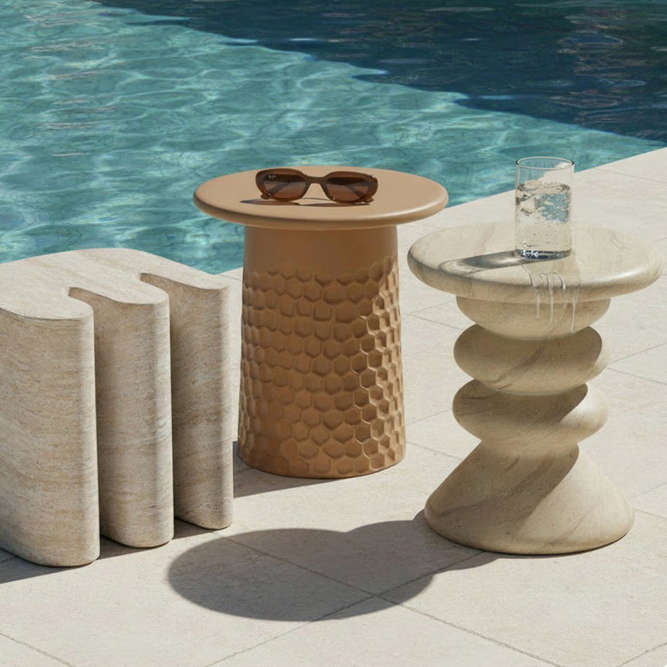 TOV Furniture Hyre Faux Travertine Indoor/Outdoor Concrete Side Table