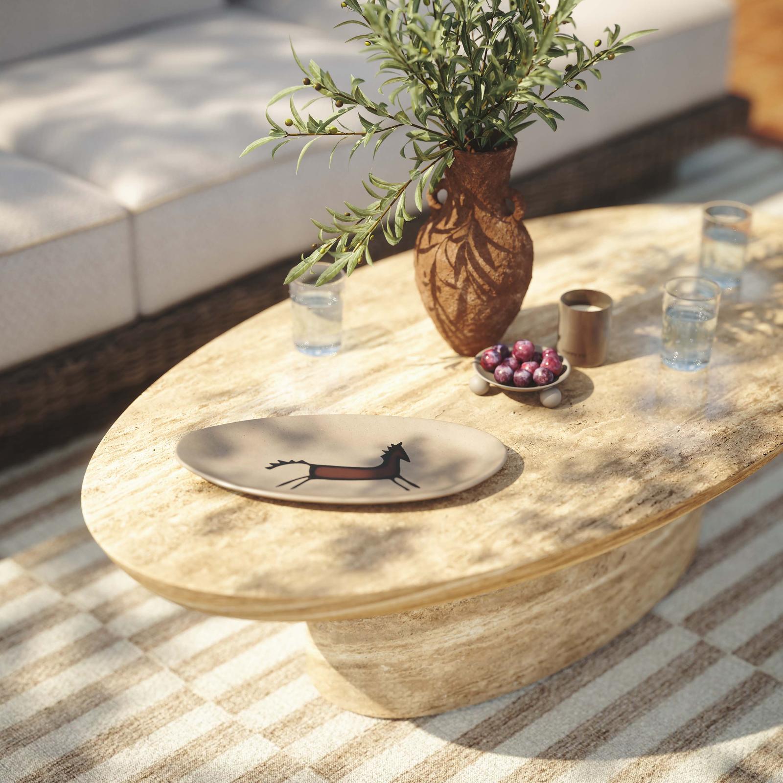 TOV Furniture Sonia Faux Travertine Indoor/Outdoor Concrete Coffee Table