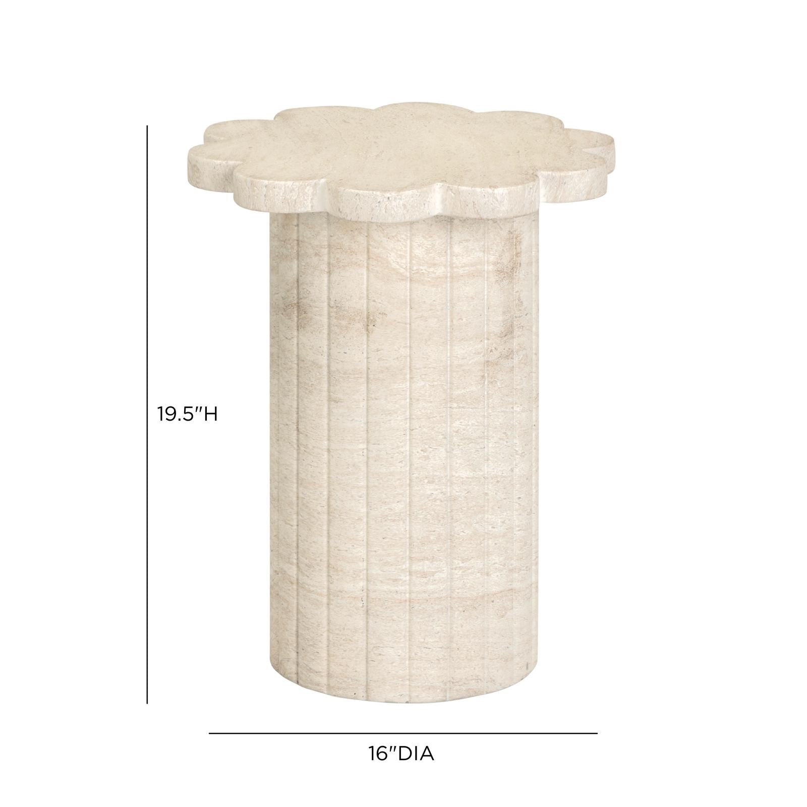TOV Furniture Blossom Washed Faux Travertine Indoor/Outdoor Concrete Side Table