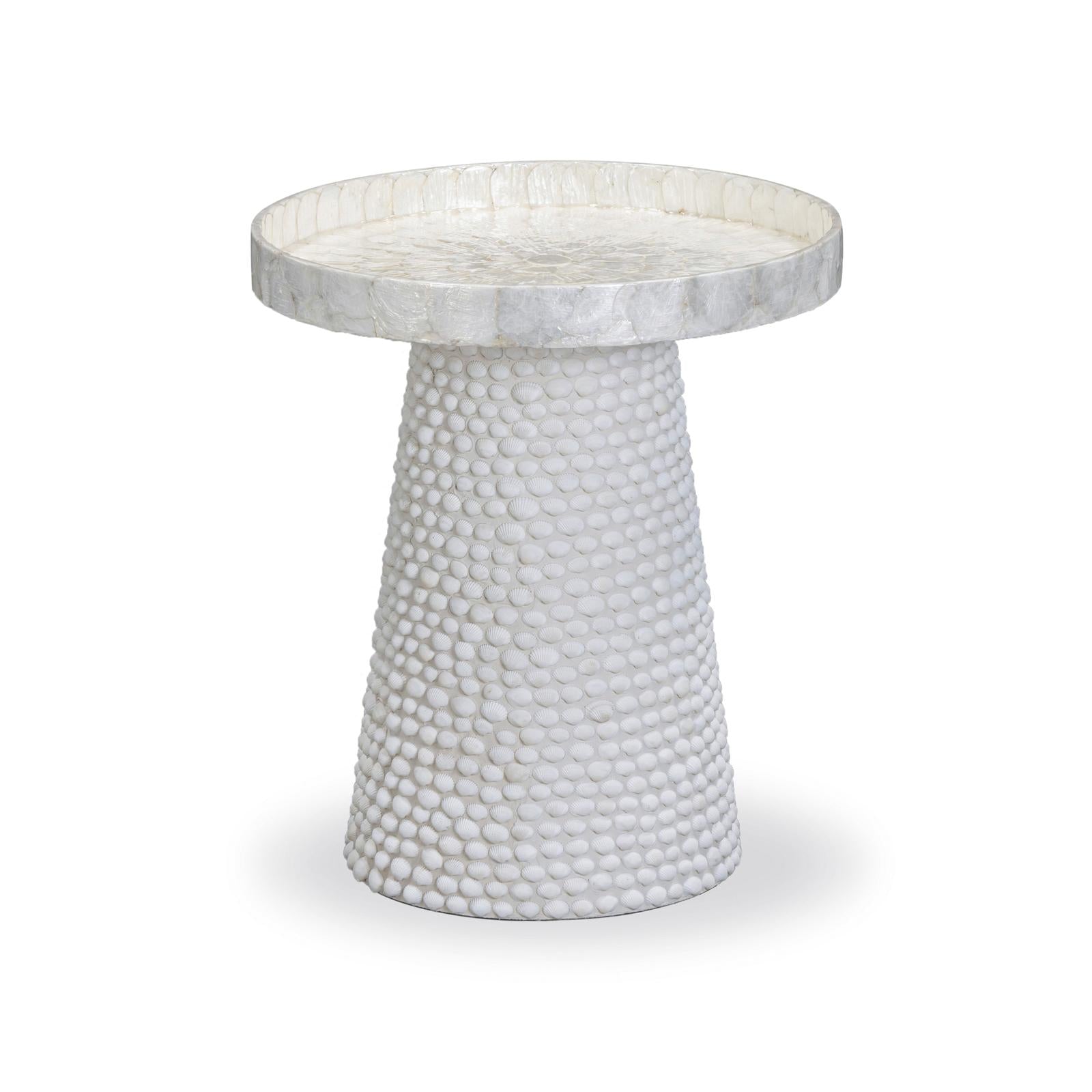 TOV Furniture Coast Pearl White Seashell Round Side Table