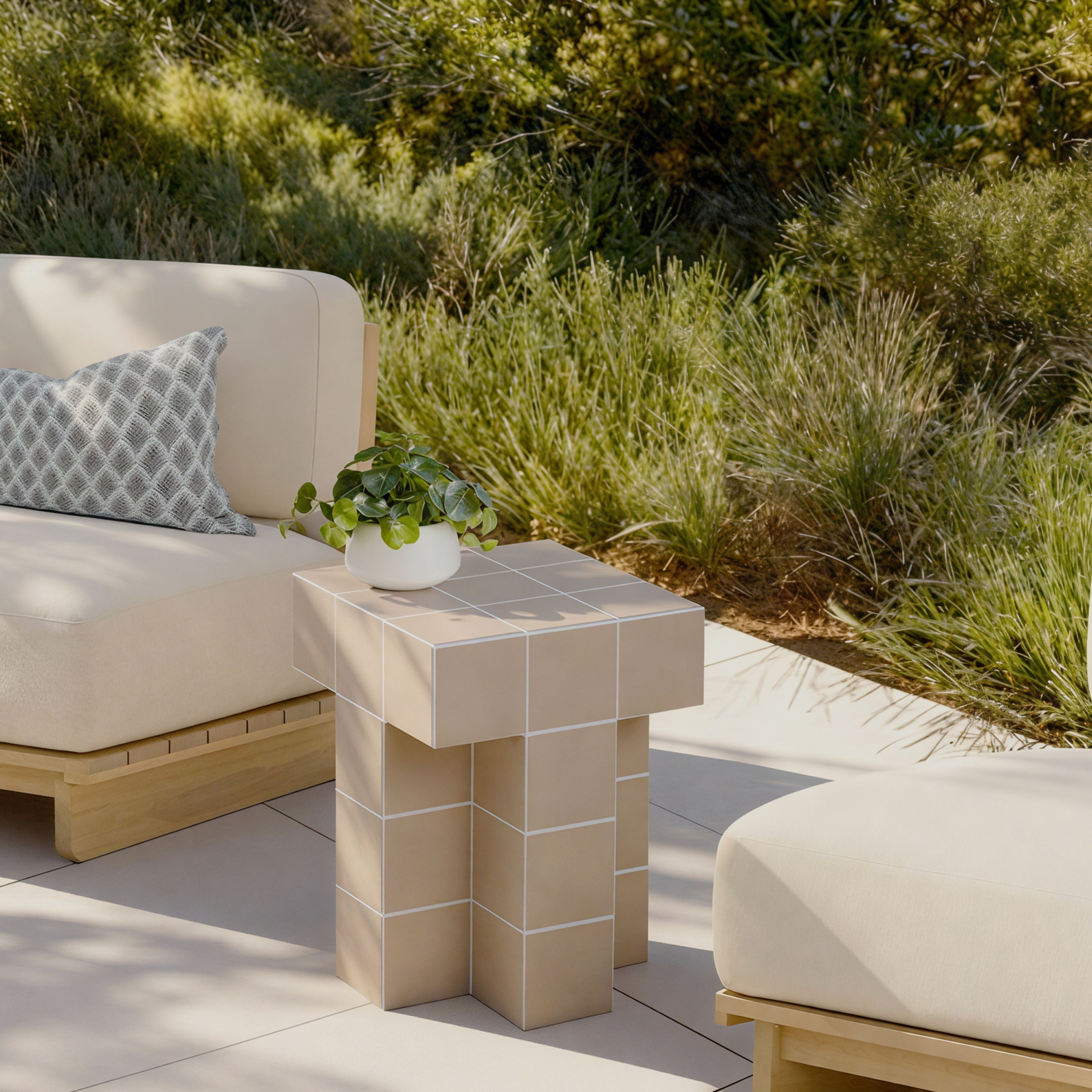 TOV Furniture Alma Tile Concrete Indoor/Outdoor Side Table