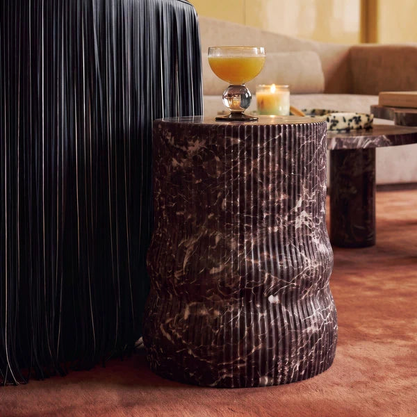 TOV Furniture Cilla Red Faux Levanto Marble Indoor/Outdoor Concrete Side Table