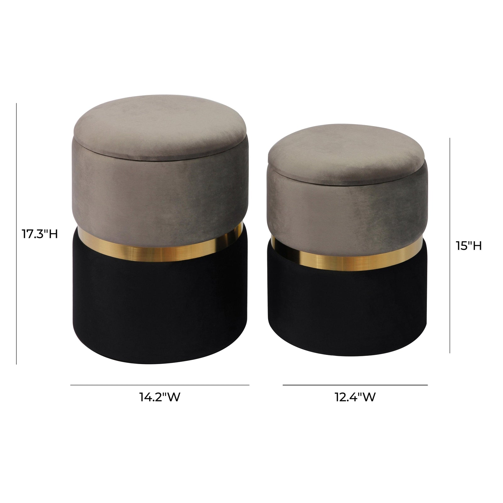 TOV Furniture Gigi Grey Velvet Storage Ottomans - Set of 2