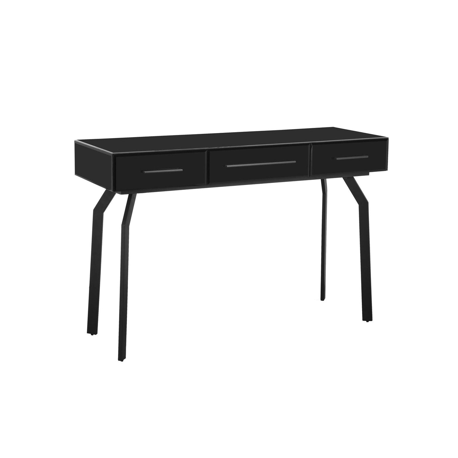 TOV Furniture Santana 47" Black Glass 3-Drawer Desk Console Table Clearance