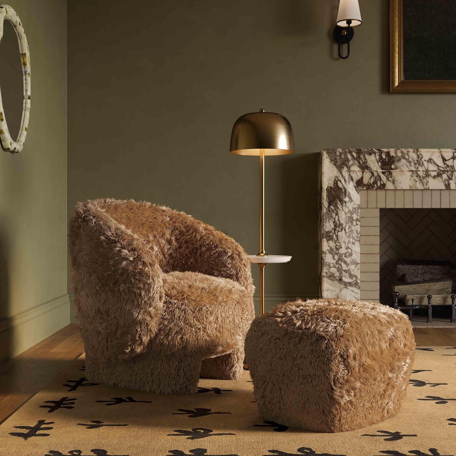 TOV Furniture Britt Contract-Grade Vegan Shearling Ottoman