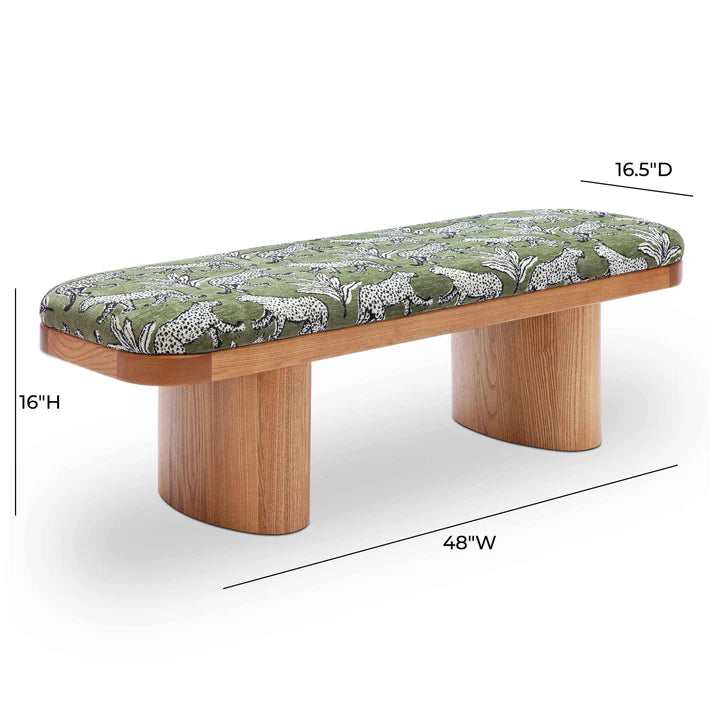 TOV Furniture Ollie Olive Green Leopard Jacquard Bench