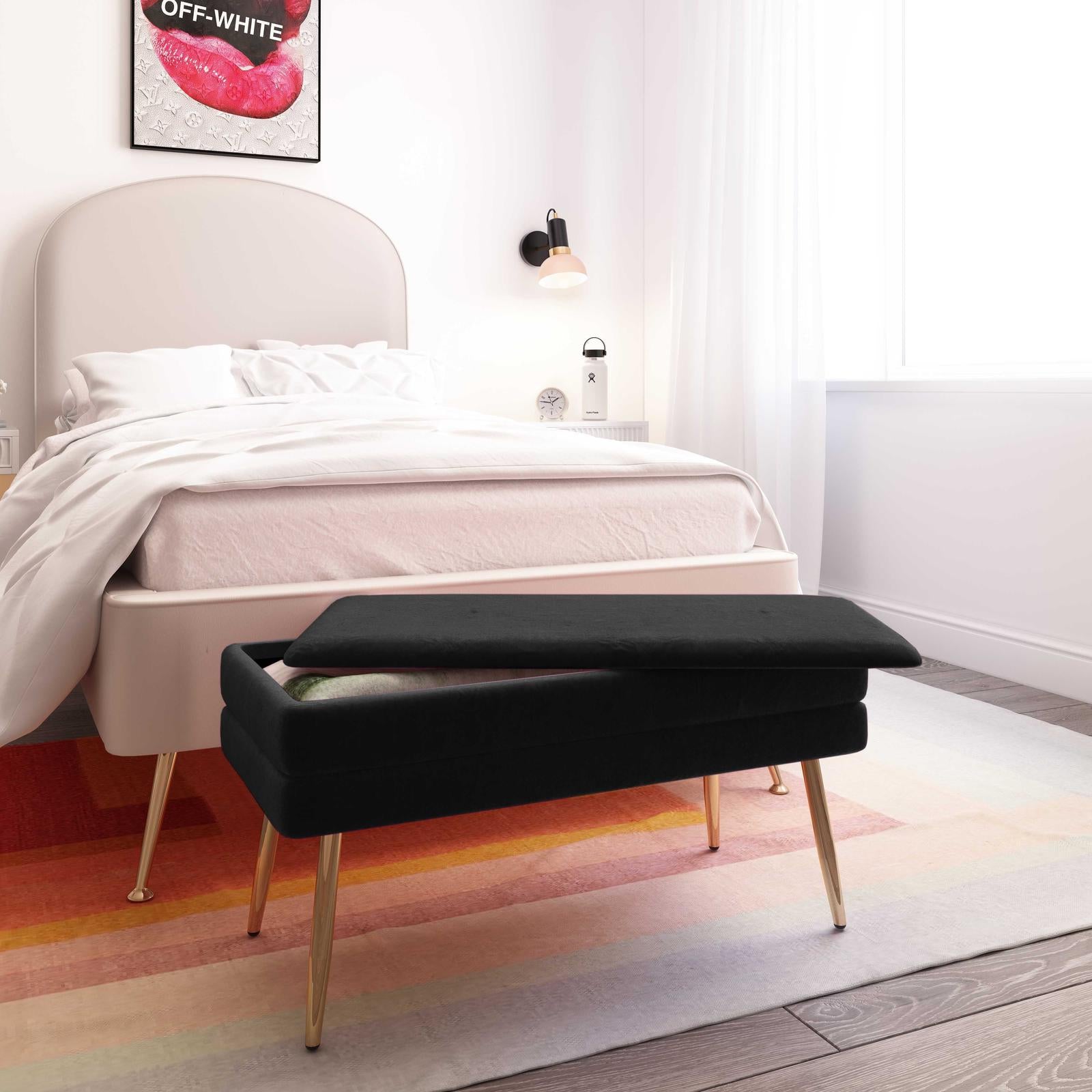 TOV Furniture Ziva Black Velvet Storage Bench