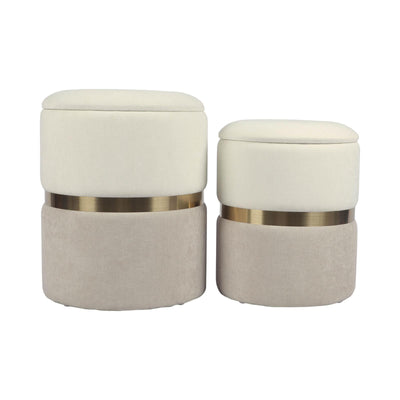TOV Furniture Gigi Cream and Tan Chenille Storage Ottoman - Set of 2