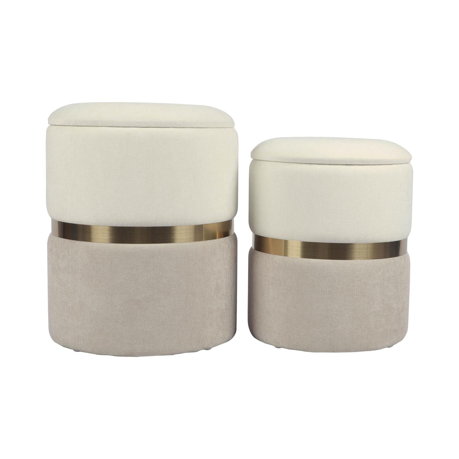 TOV Furniture Gigi Cream and Tan Chenille Storage Ottoman - Set of 2