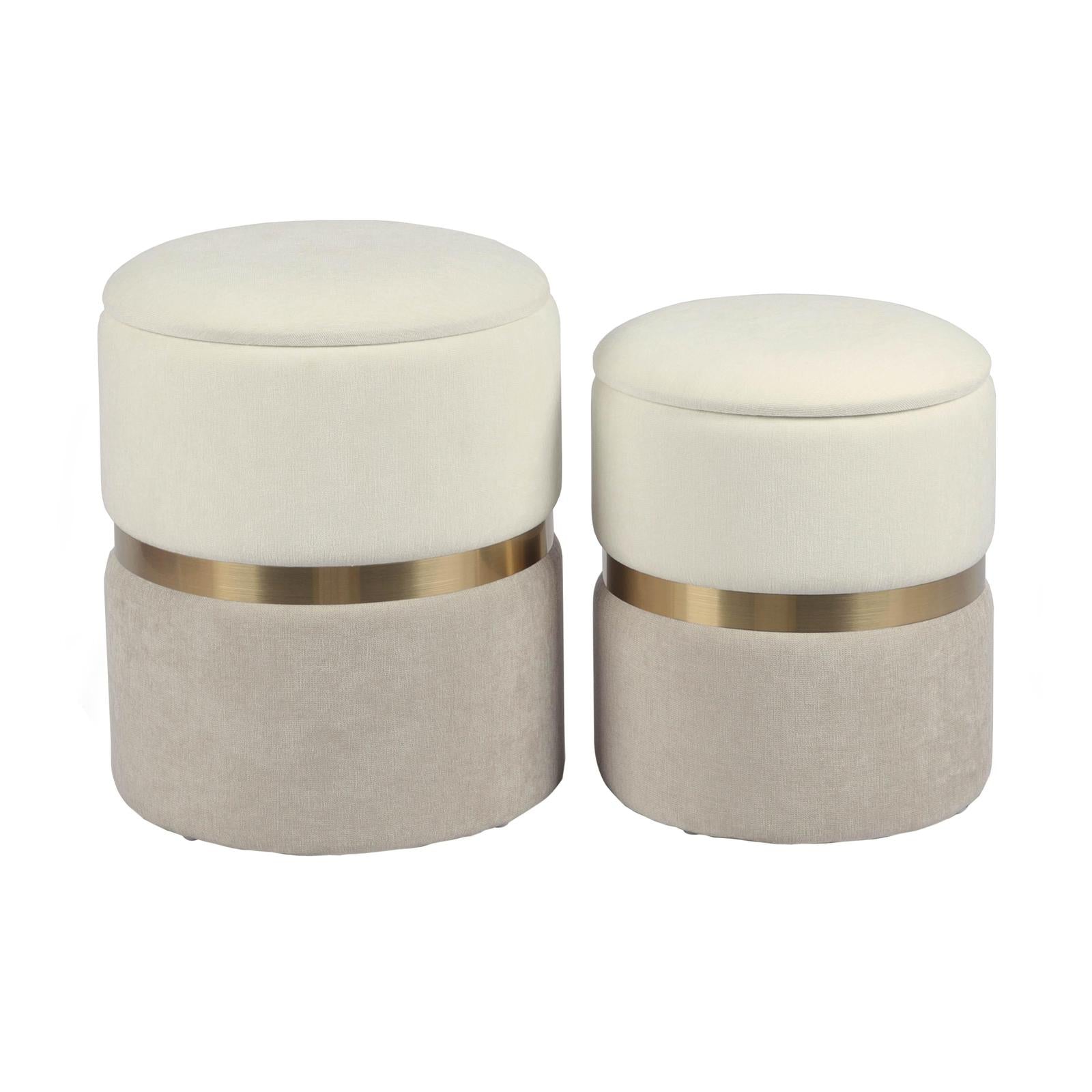 TOV Furniture Gigi Cream and Tan Chenille Storage Ottoman - Set of 2