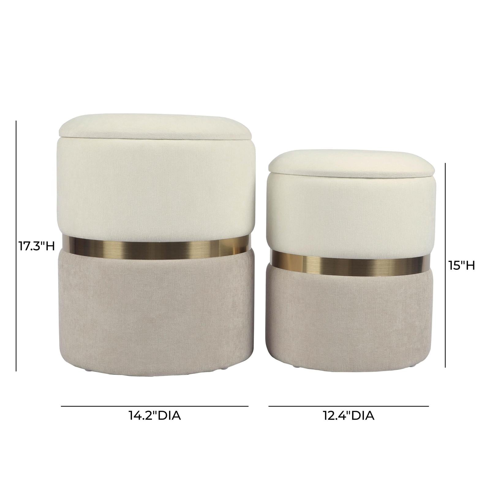 TOV Furniture Gigi Cream and Tan Chenille Storage Ottoman - Set of 2