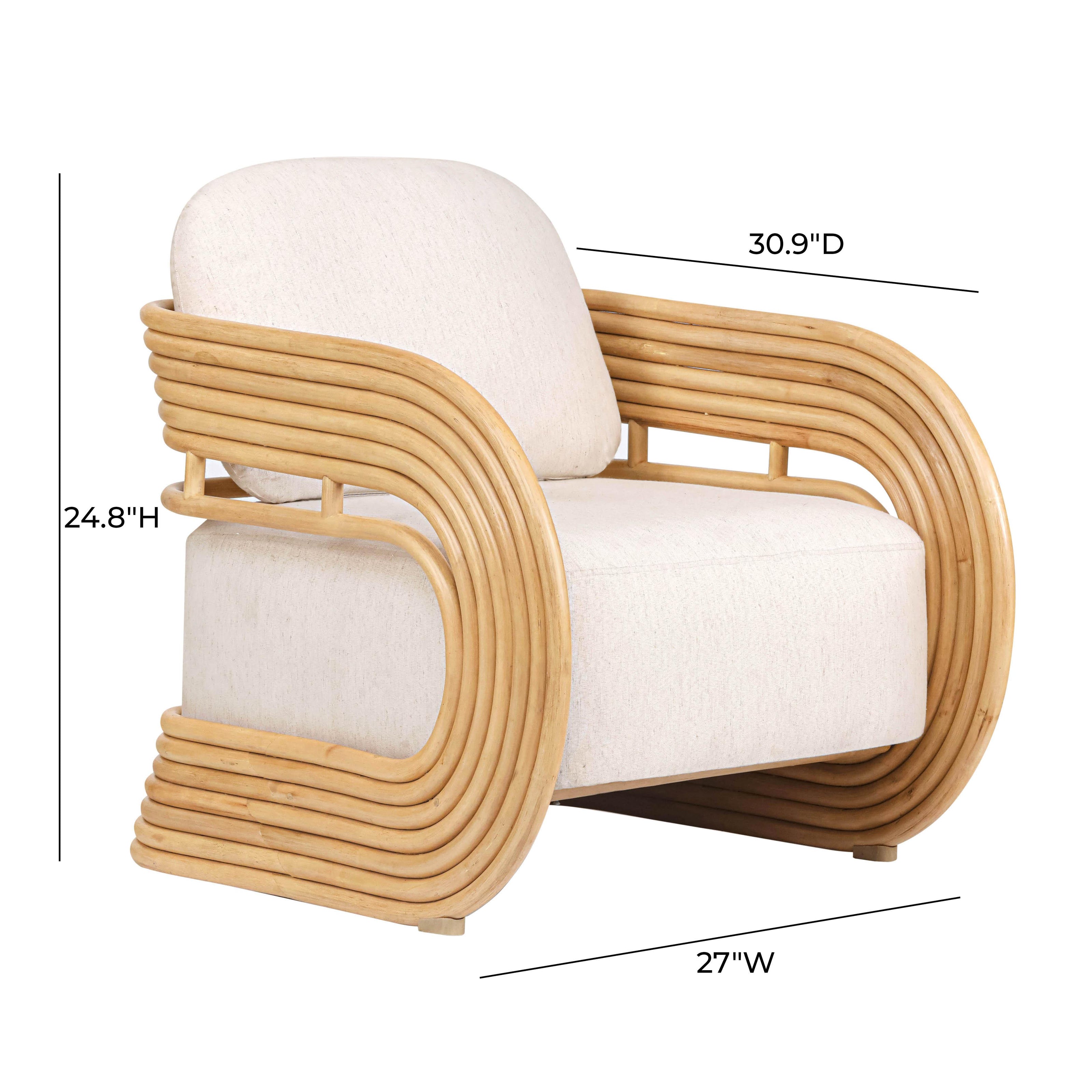 TOV Furniture Lauretta Cream Fabric and Natural Rattan Accent Chair