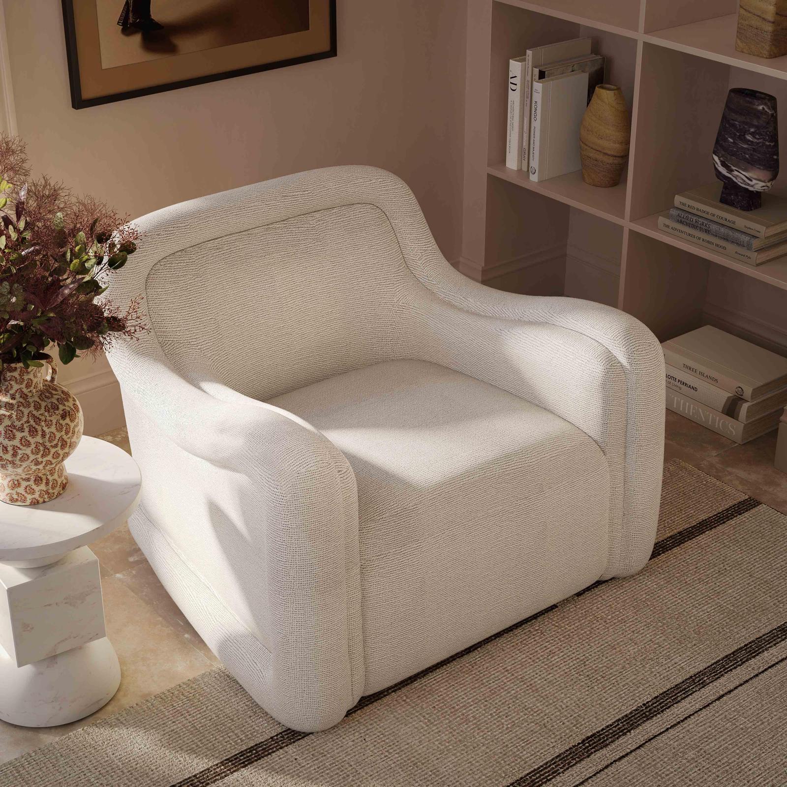 TOV Furniture Charli Cream Basketweave Chenille Swivel Chair