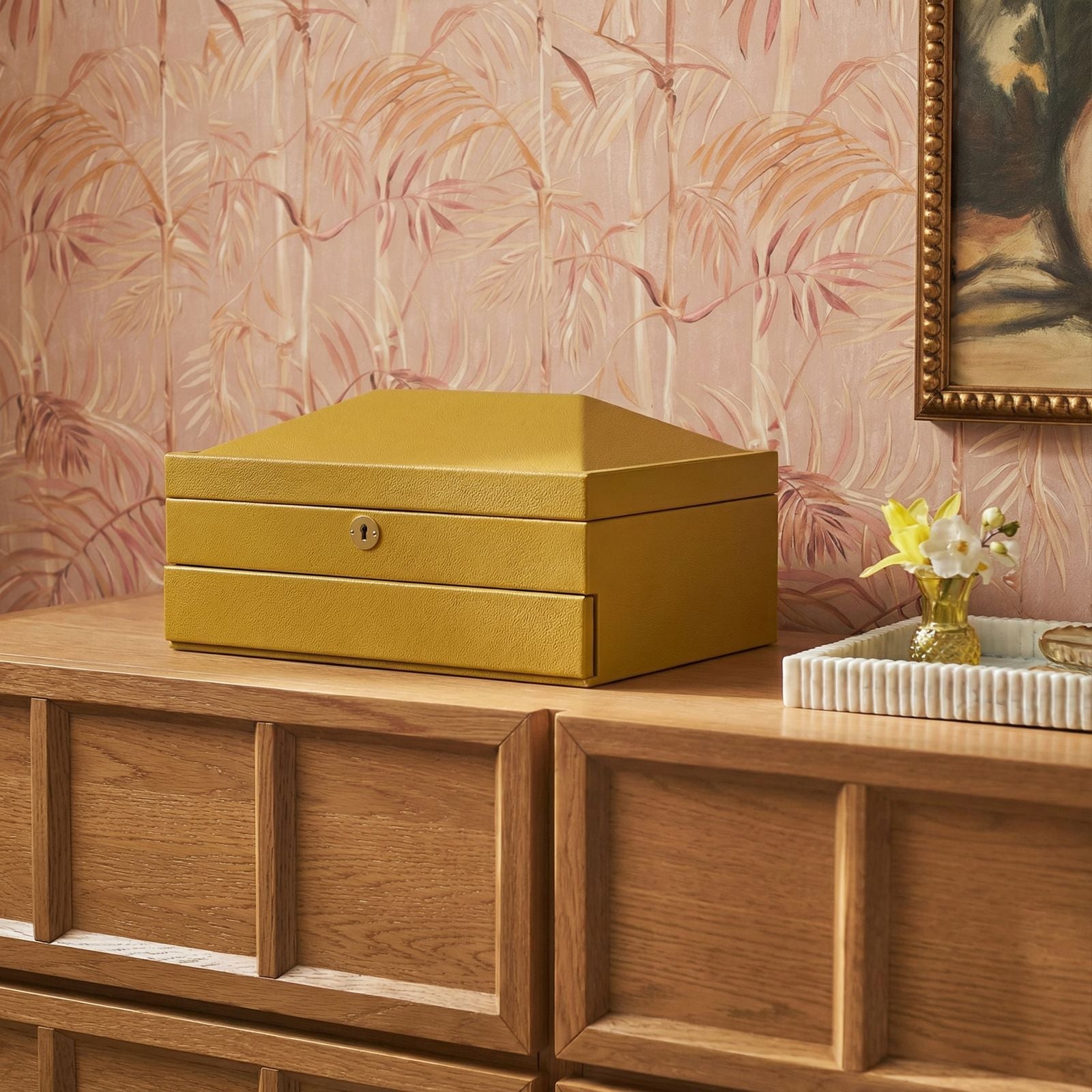 TOV Furniture Knox Mustard Yellow Vegan Leather Contract-Grade Jewelry Box
