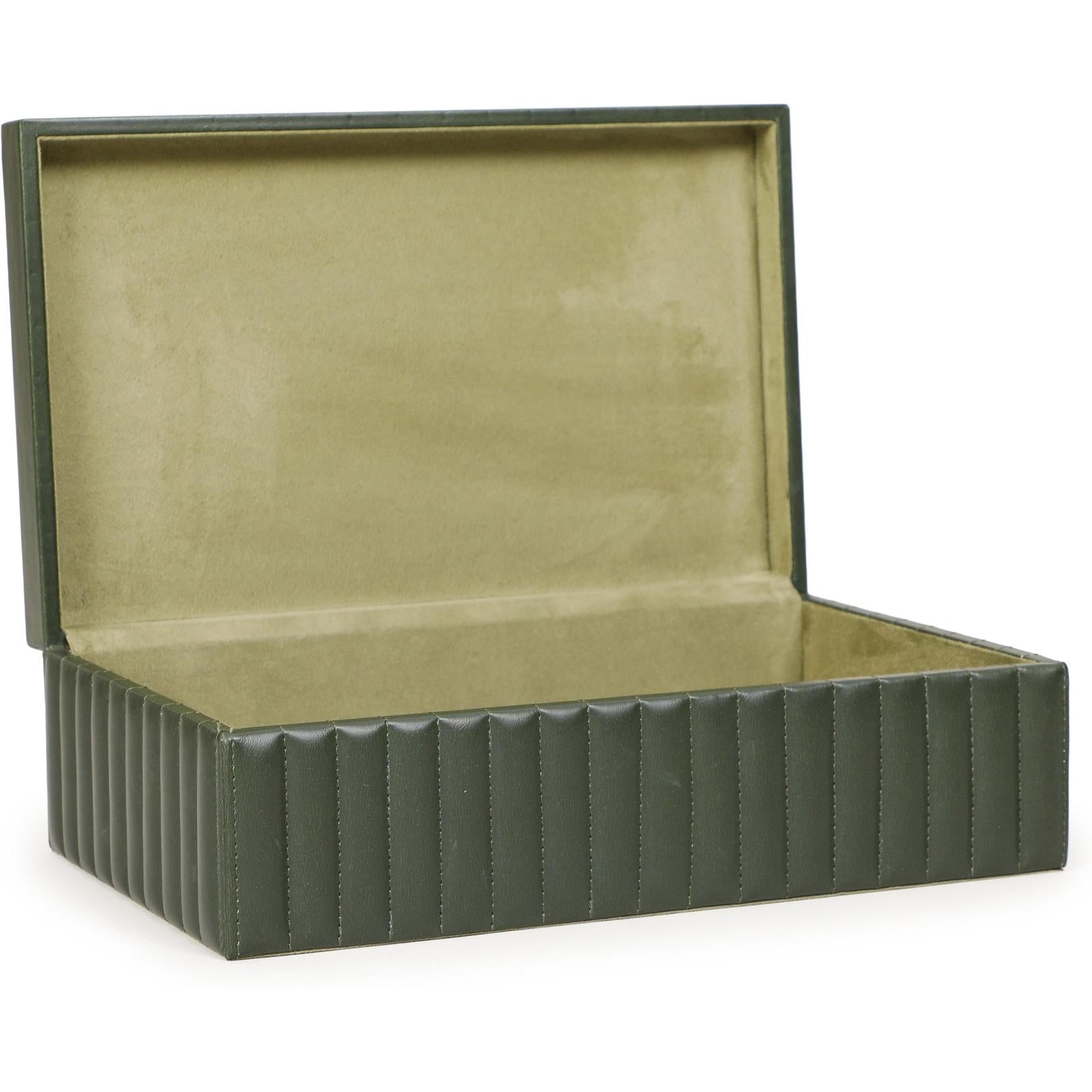 TOV Furniture Eton Ribbed Green Vegan Leather Contract-Grade Storage Box