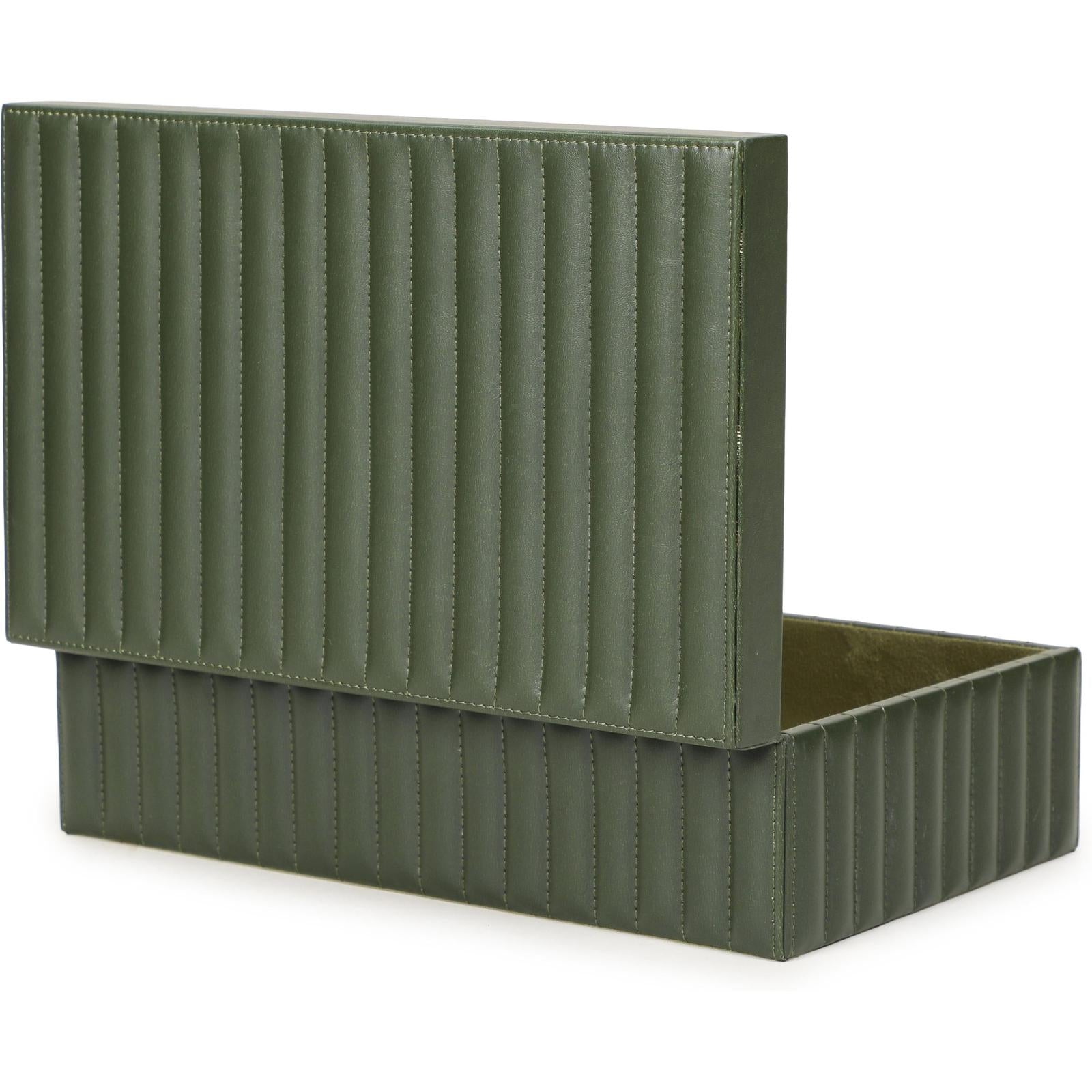 TOV Furniture Eton Ribbed Green Vegan Leather Contract-Grade Storage Box