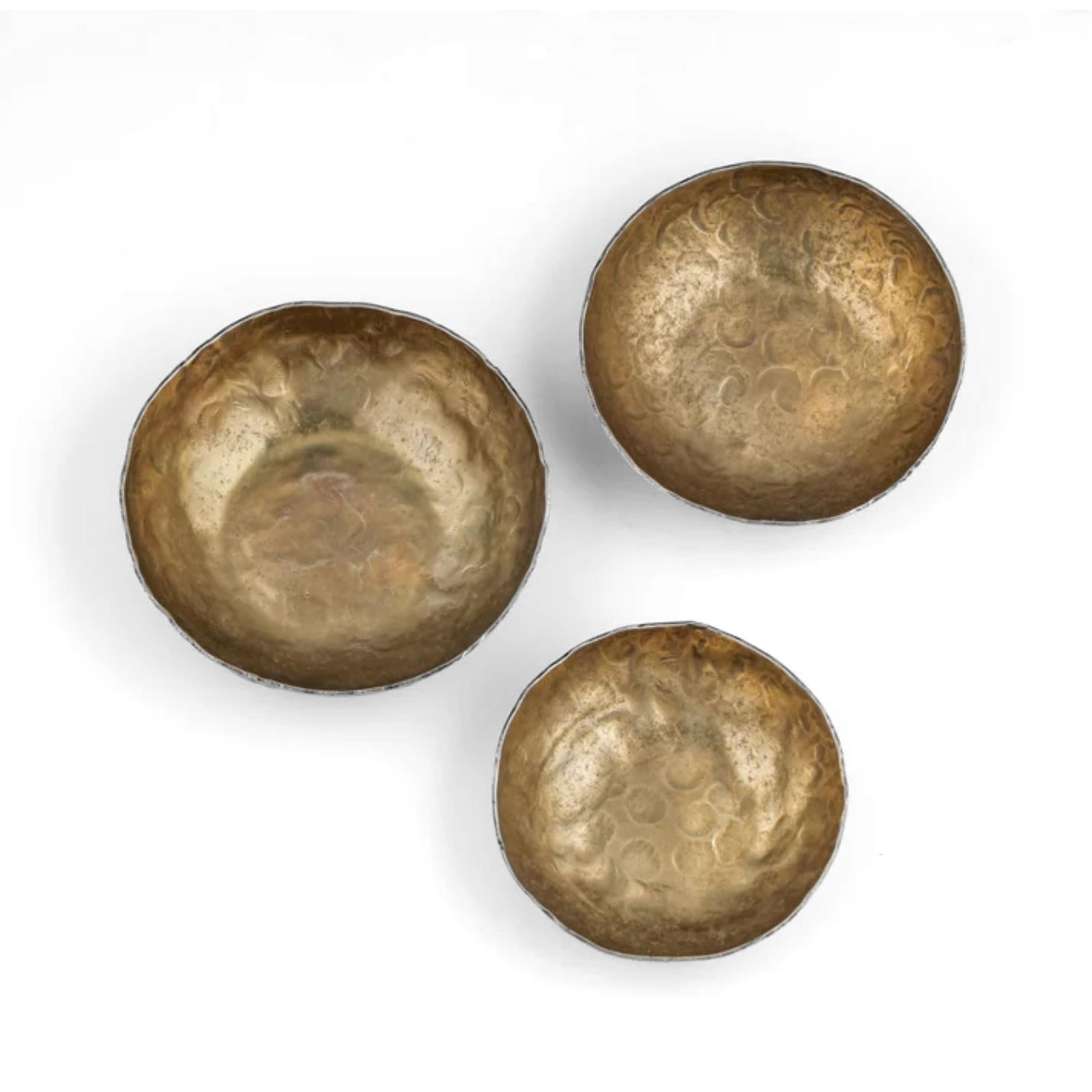 TOV Furniture Shah Antique Brass Hammered Iron Catchall Round Bowls - Set of 3