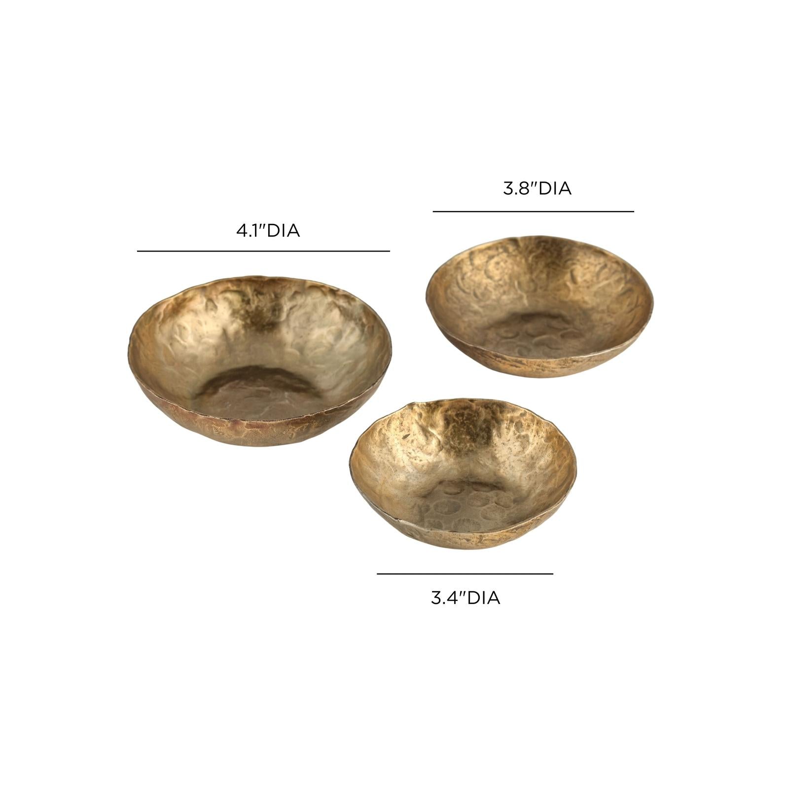 TOV Furniture Shah Antique Brass Hammered Iron Catchall Round Bowls - Set of 3