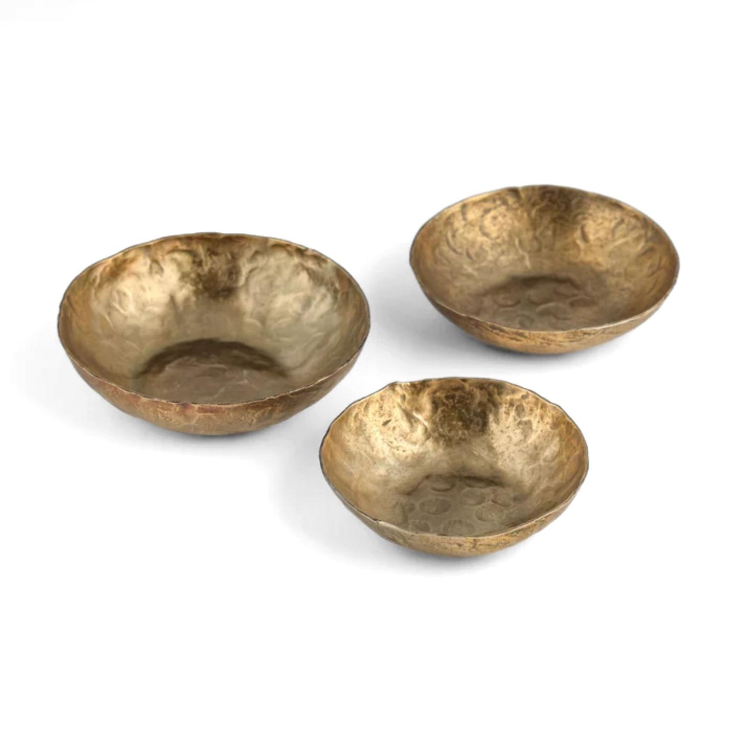 TOV Furniture Shah Antique Brass Hammered Iron Catchall Round Bowls - Set of 3