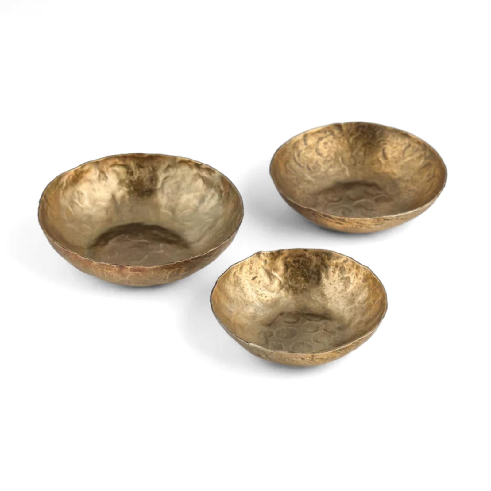 TOV Furniture Shah Antique Brass Hammered Iron Catchall Round Bowls - Set of 3