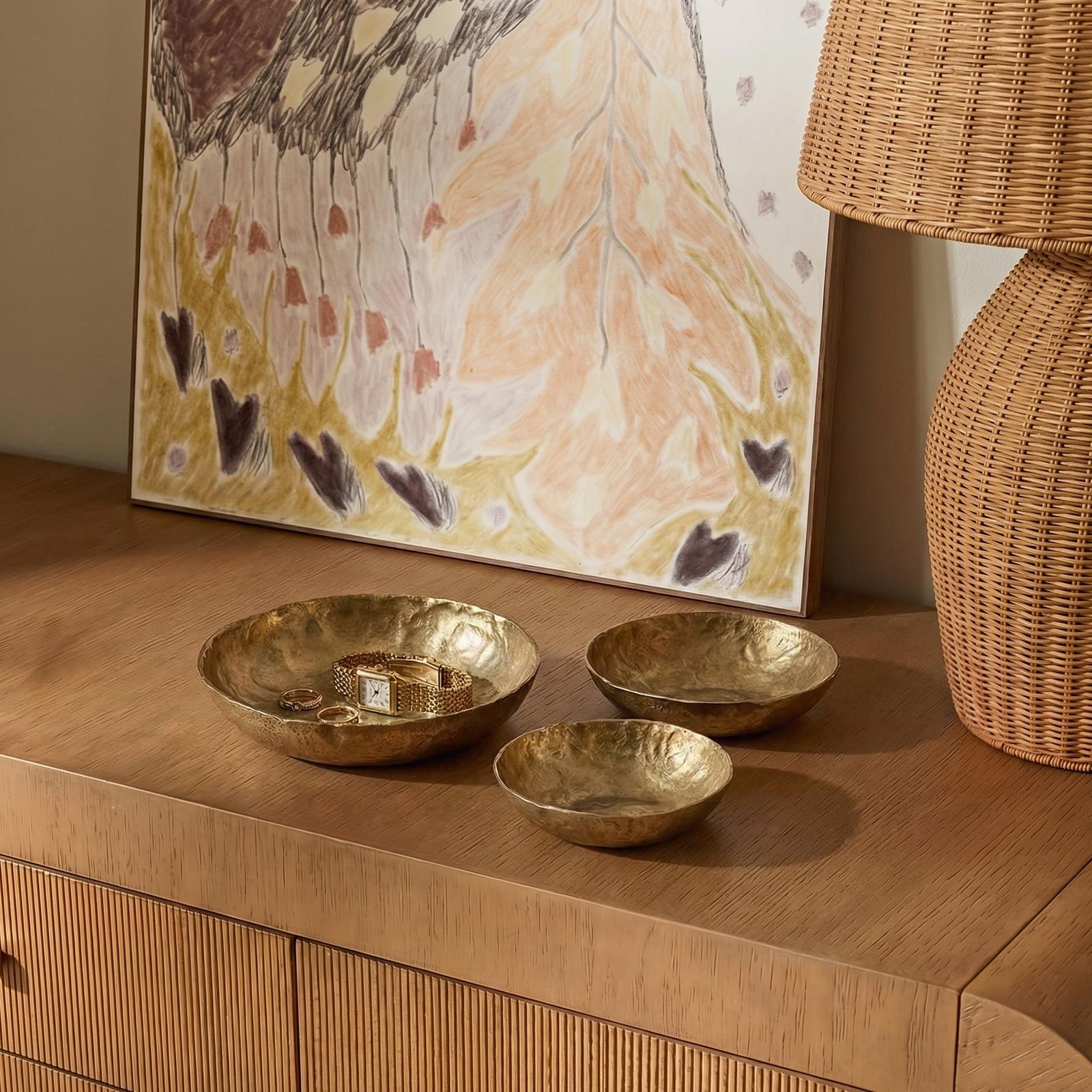 TOV Furniture Shah Antique Brass Hammered Iron Catchall Round Bowls - Set of 3