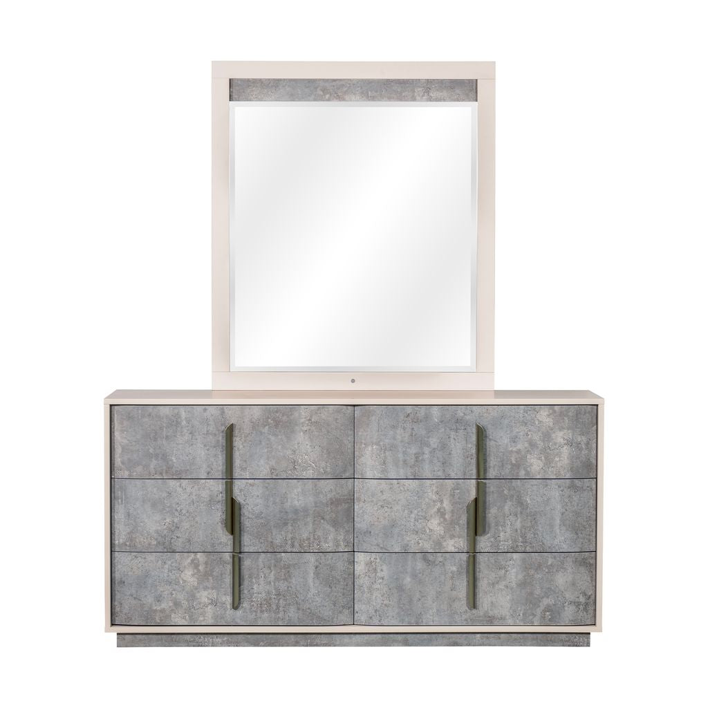 Michael Amini Pavira Dresser with Mirror - Stone
