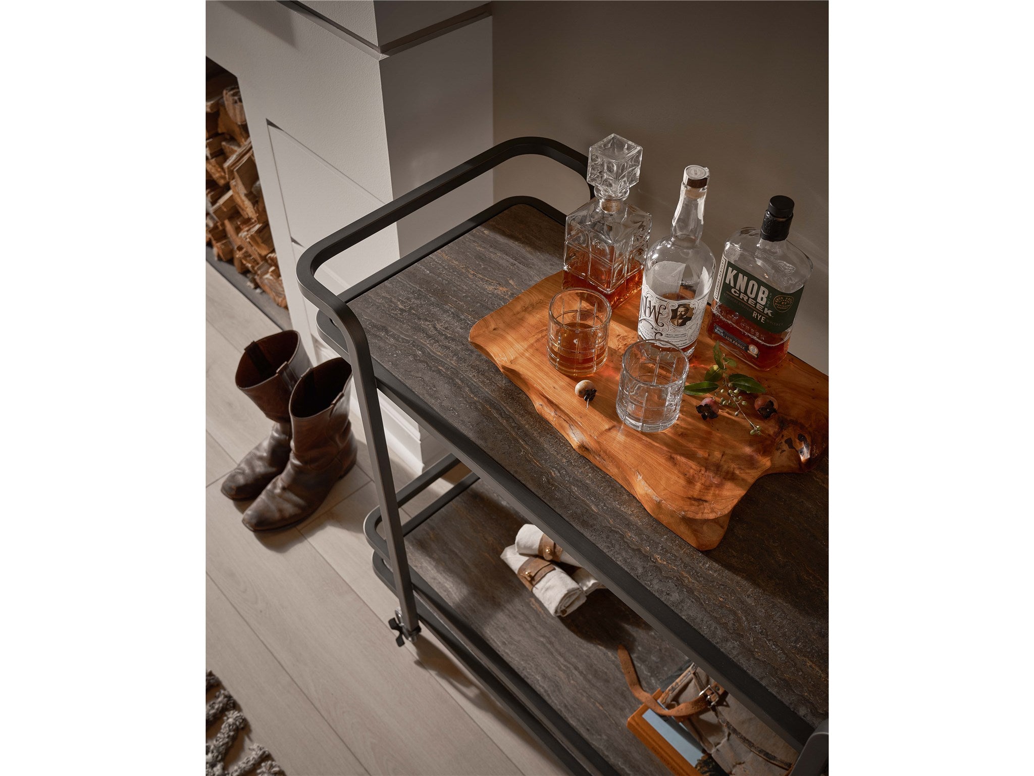 Universal Furniture Modern Smoked Bronze Bar Cart Clearance