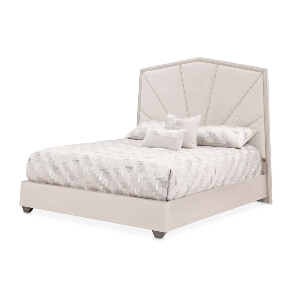 Michael Amini Fantosini King Tufted Panel Bed - Silver Mist