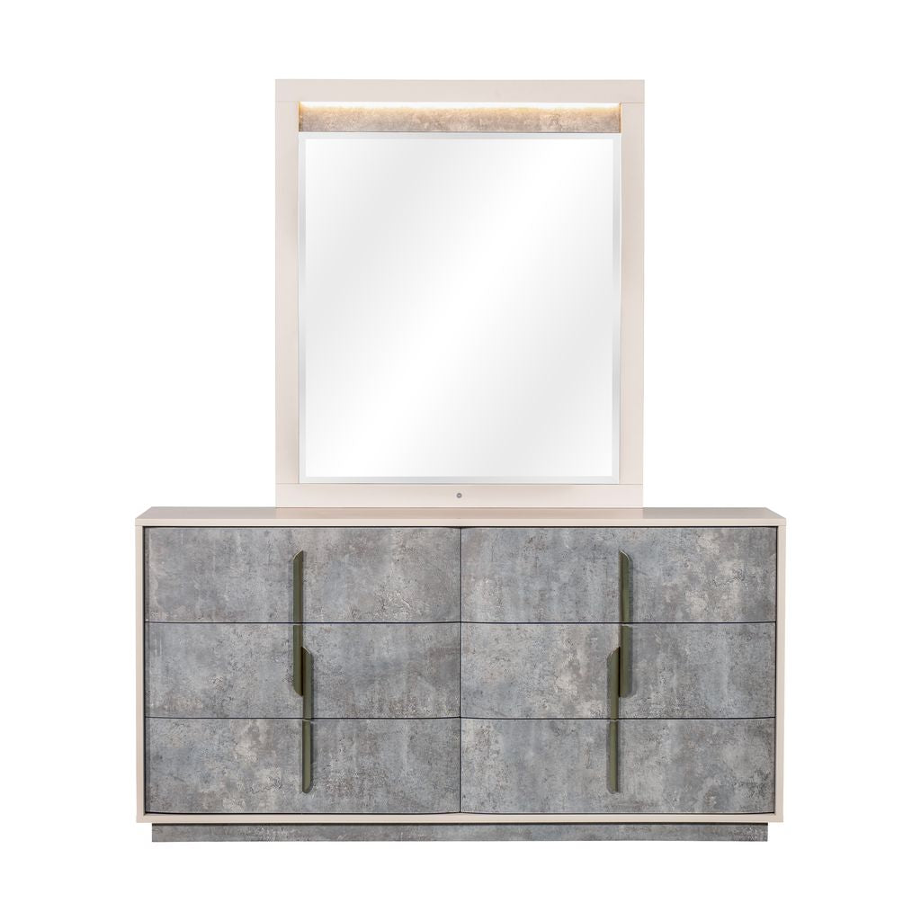Michael Amini Pavira Dresser with Mirror - Stone