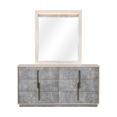 Michael Amini Pavira Dresser with Mirror - Stone