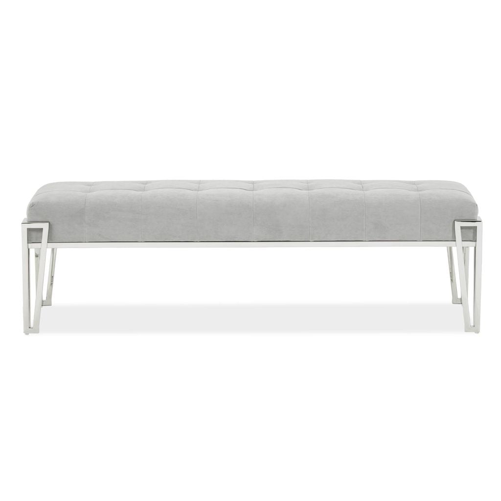 Michael Amini Rose Velvet Accent Bench - Gray/Chrome