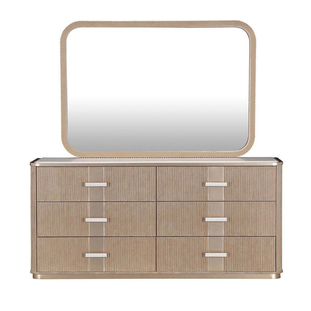 Michael Amini West Kensington Dresser & Wall Mirror - Sea Salt Caramel