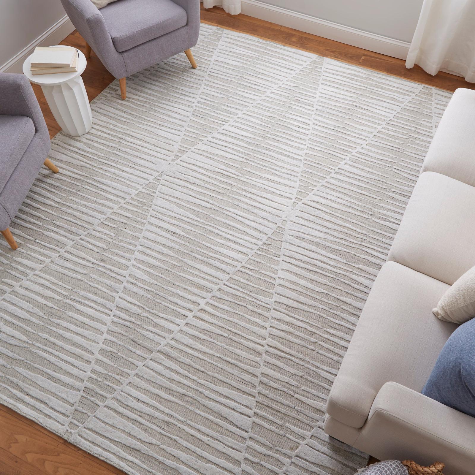 Feizy Elias 69FVF Modern Geometric Rug in Ivory/Tan