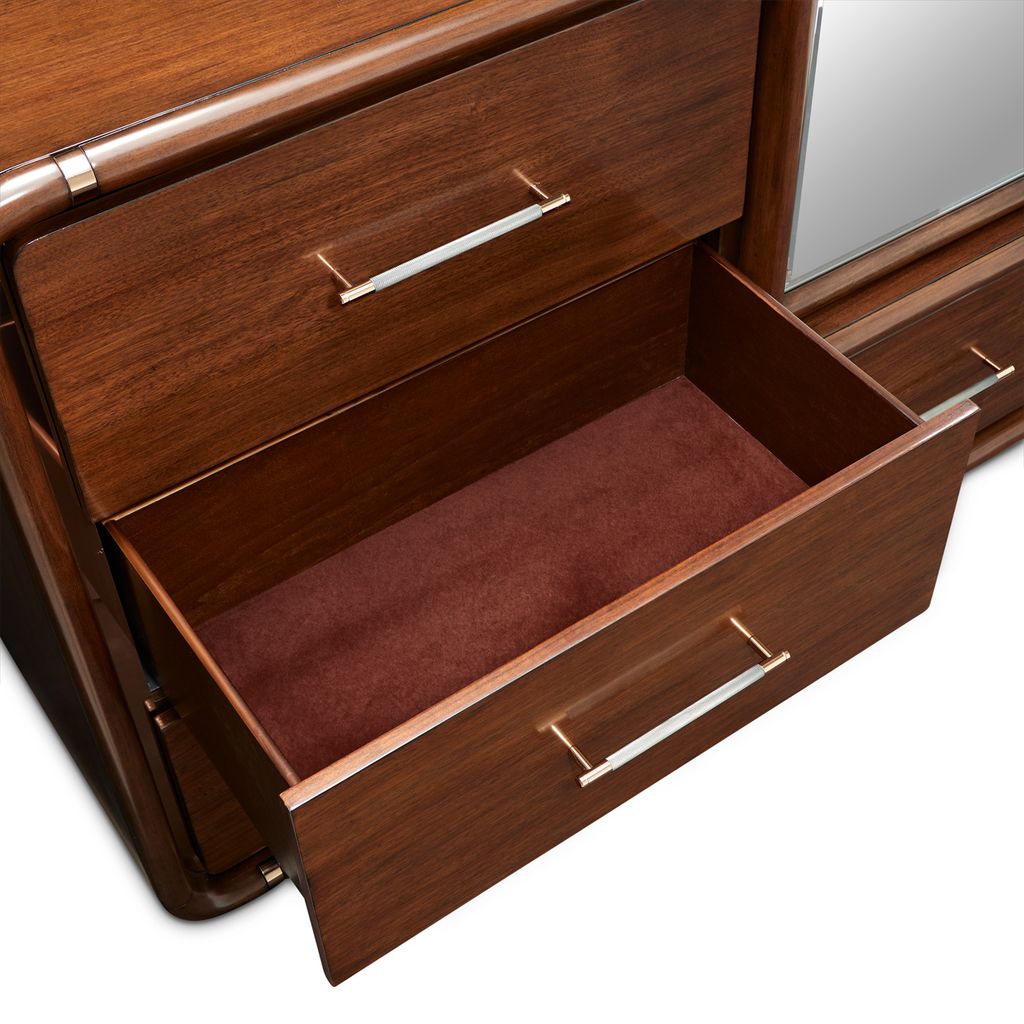 Michael Amini Mason Park Offset Chest with Storage Mirror - Umber