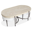 Magnussen Home Jennings Edgecomb Grey And Weathered Antique Nickel Oval Cocktail Table With 2 Ottomans